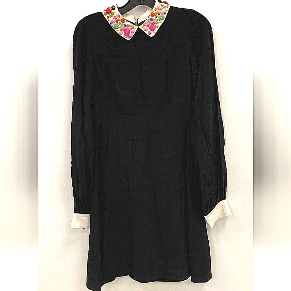 kate spade Black Midi Dress with Floral Embroidered Peter Pan Collar